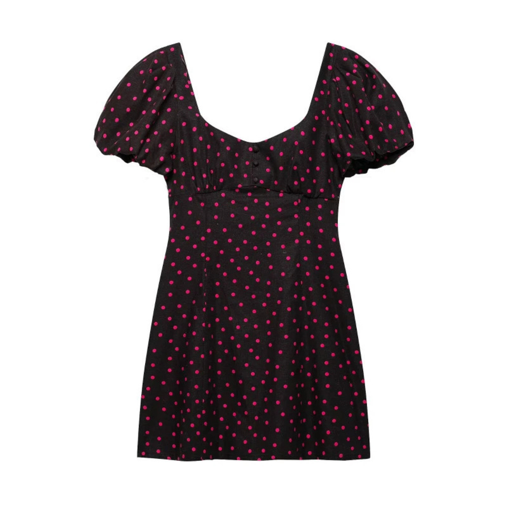 ZARA French Vintage Polka Dot Puff Sleeve Dress